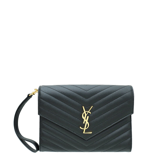 YSL Black Cassandre Envelope Flap Pouch