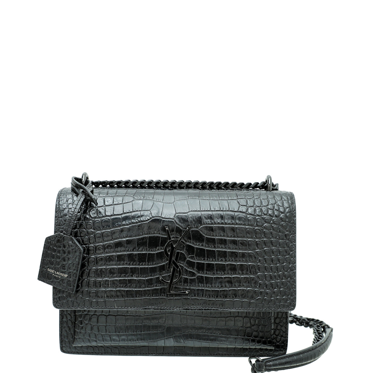 YSL Black Croc Embossed Sunset Medium Bag