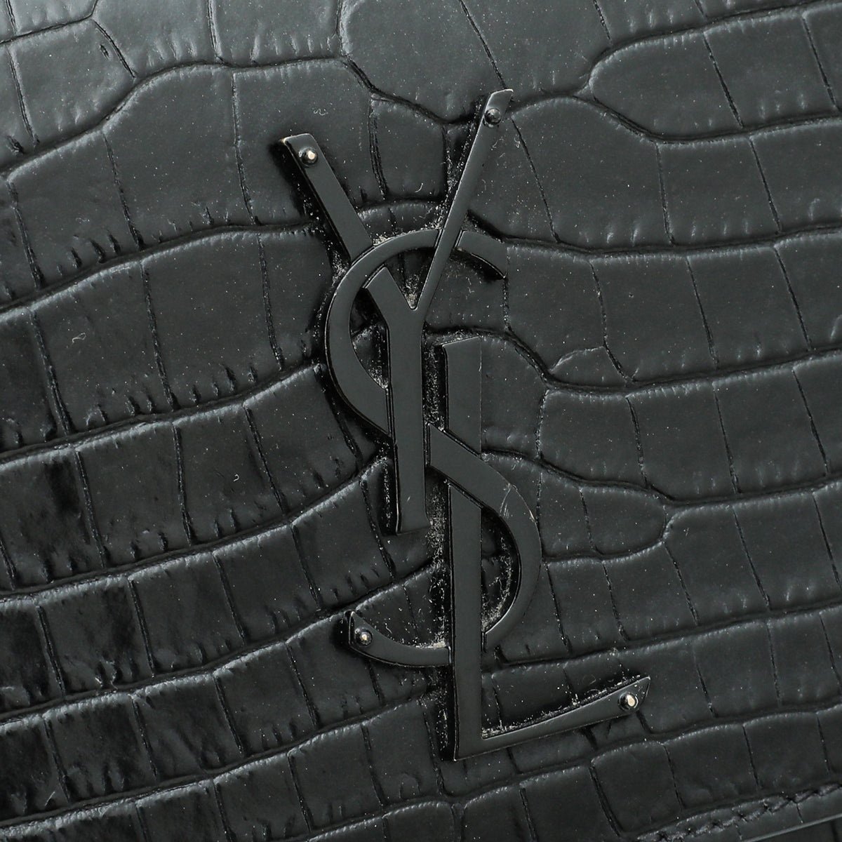 YSL Black Croc Embossed Sunset Medium Bag