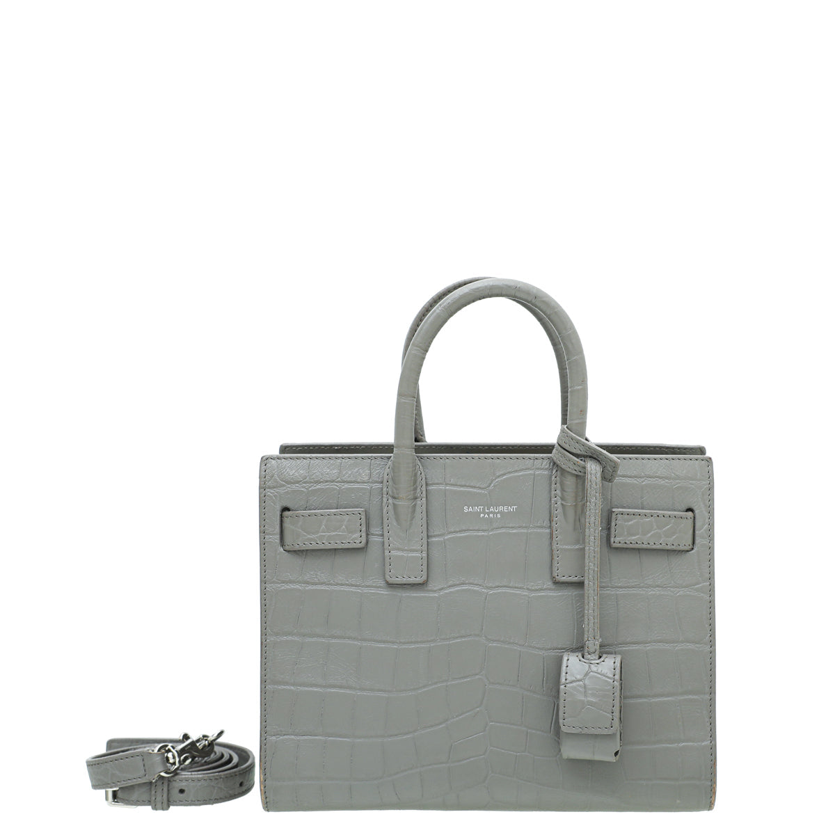 YSL Grey Croc Embossed Sac De Jour Nano Bag