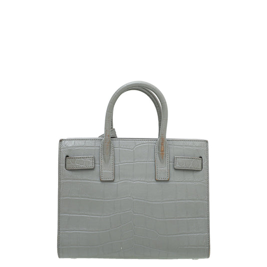 YSL Grey Croc Embossed Sac De Jour Nano Bag