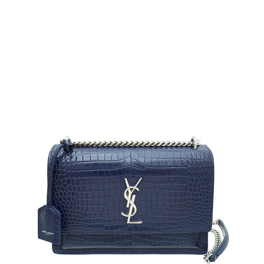 YSL Blue Sunset Croco Embossed Medium Bag