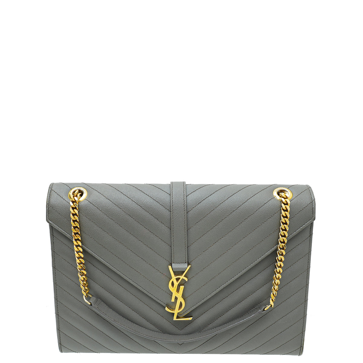 YSL Grey Monogram Chevron Satchel Large Bag