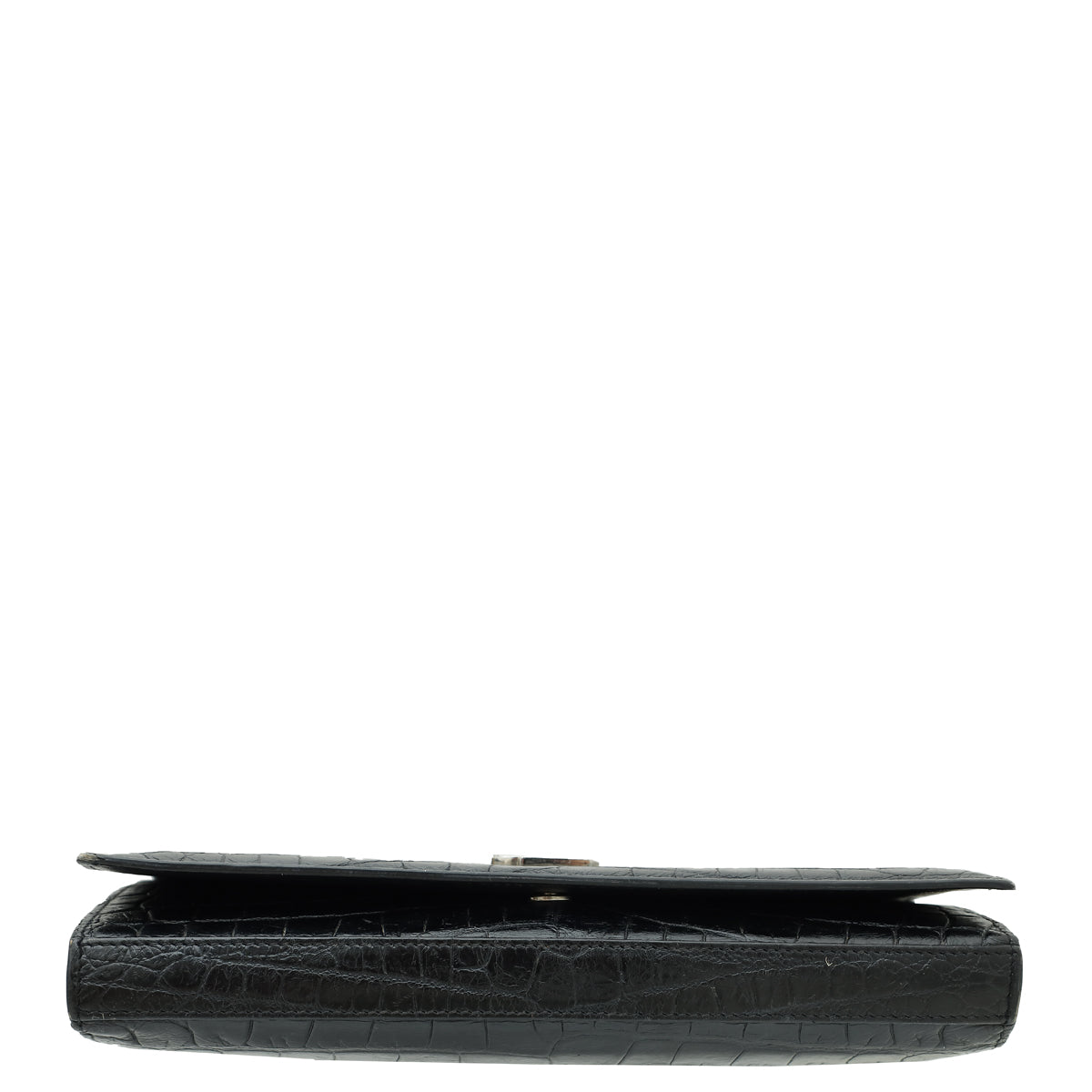 YSL Black Monogram Kate Croco Embossed Wallet On Chain