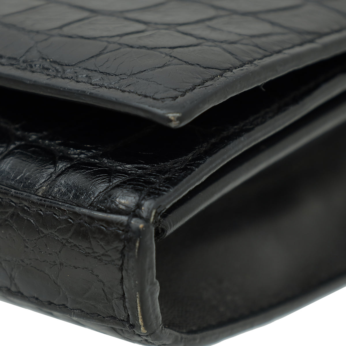 YSL Black Monogram Kate Croco Embossed Wallet On Chain