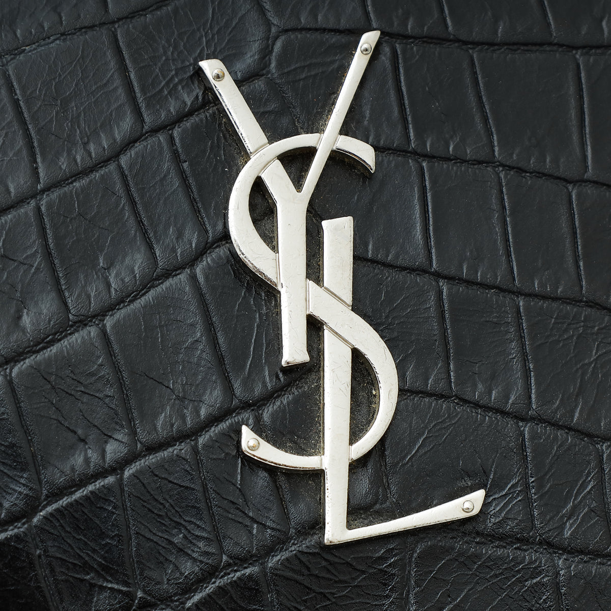 YSL Black Monogram Kate Croco Embossed Wallet On Chain