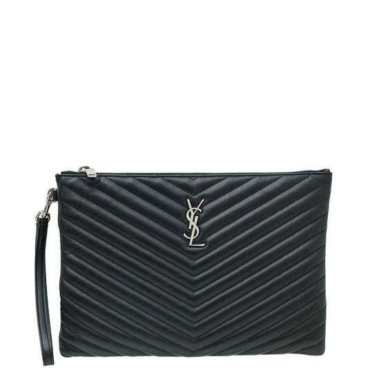 YSL Black Cassandre Chevron Tablet Pouch