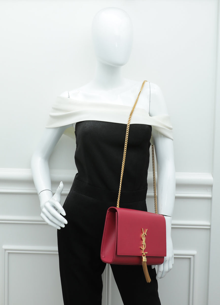 YSL Red Kate Tassel Medium Chain Bag