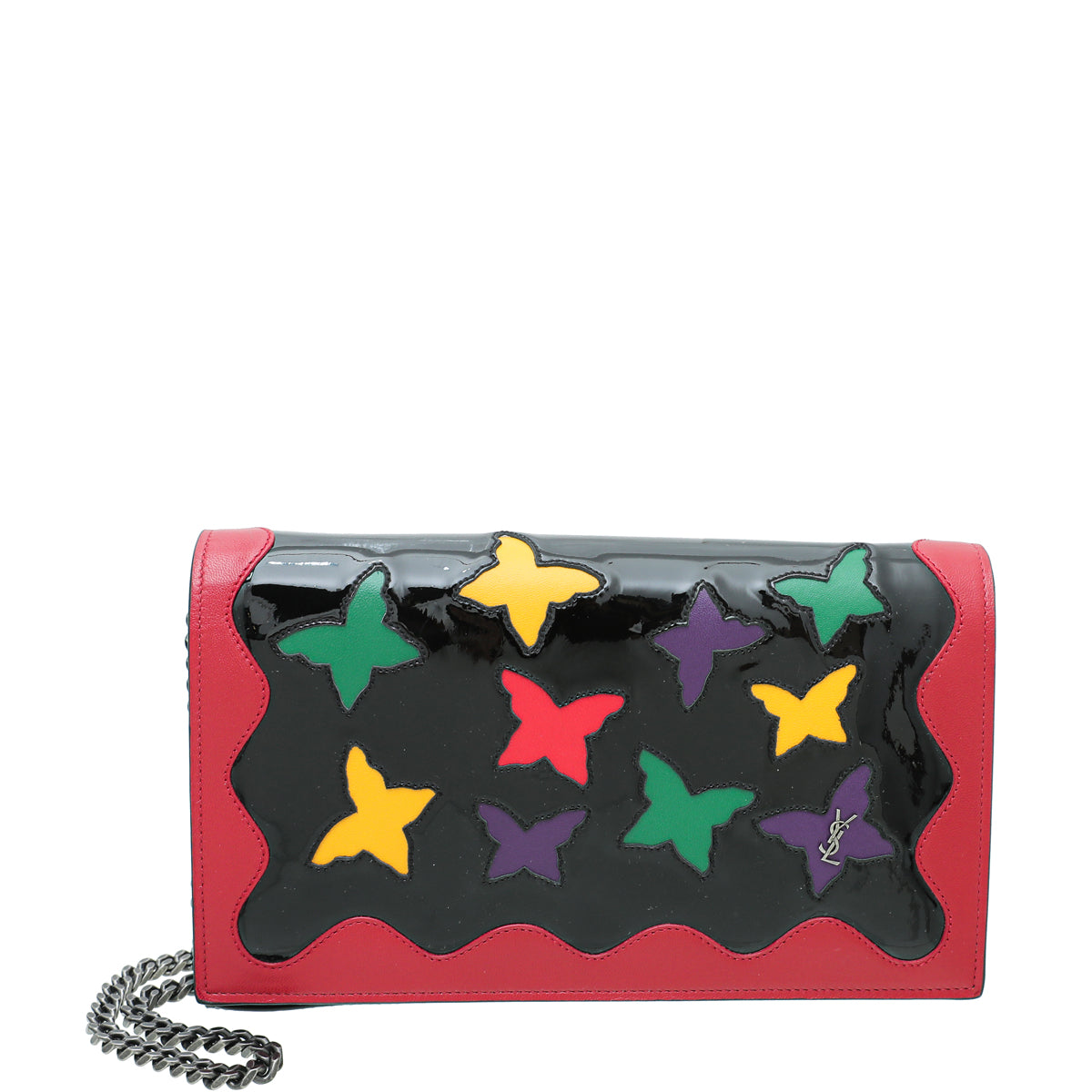 YSL Black Multicolor Butterfly Cutout Wallet on Chain