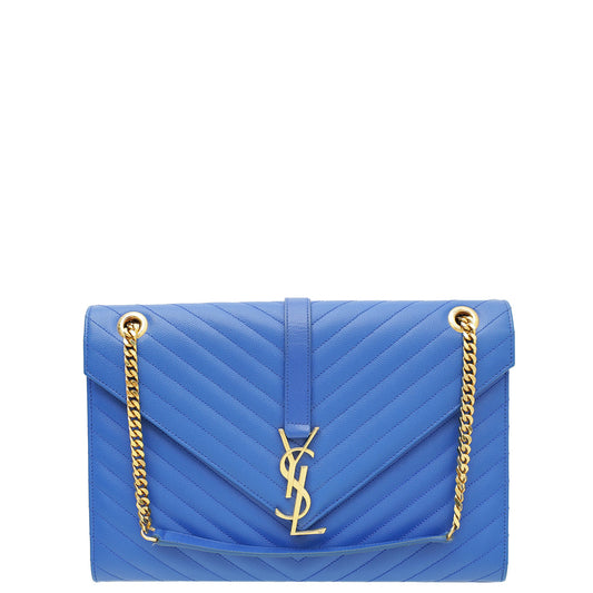 YSL Royal Blue Monogram Chevron Large Satchel Bag