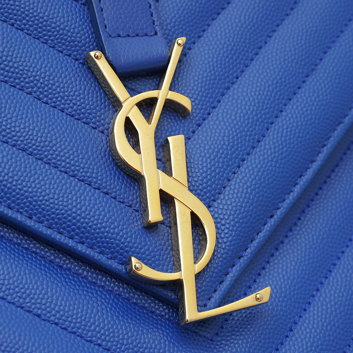 YSL Royal Blue Monogram Chevron Large Satchel Bag