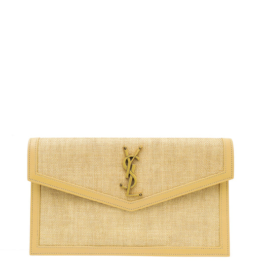 YSL Natural Raffia Uptown Pouch