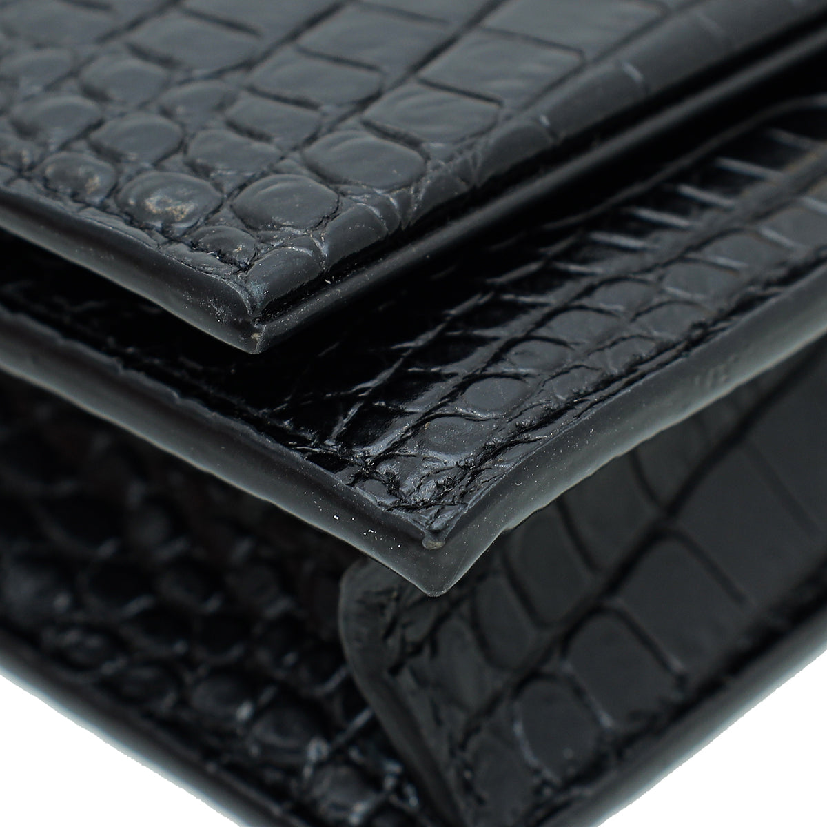 YSL Black Croc Embossed Kate Tassel Wallet On Chain