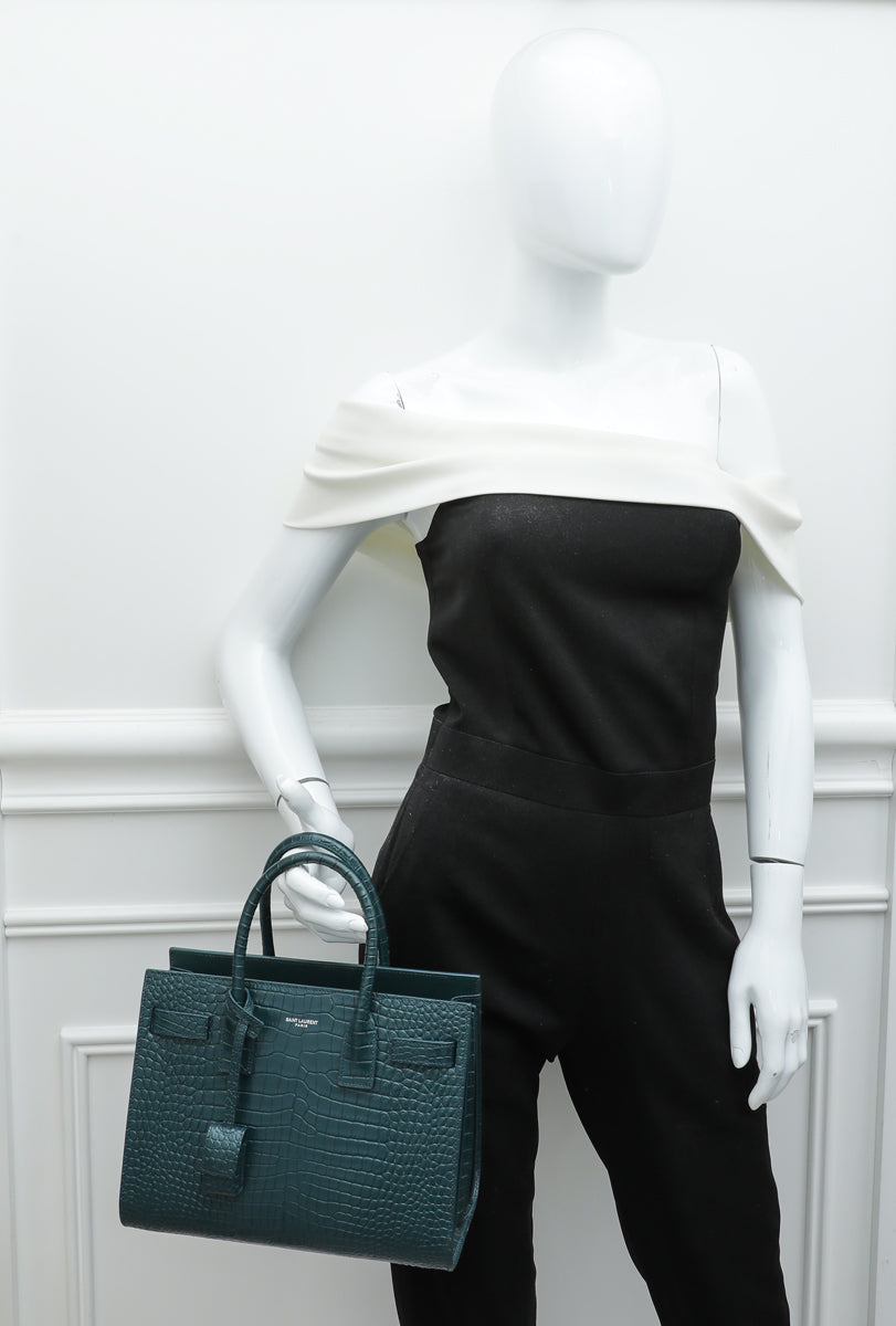 YSL Teal Croc Sac De Jour Baby Bag