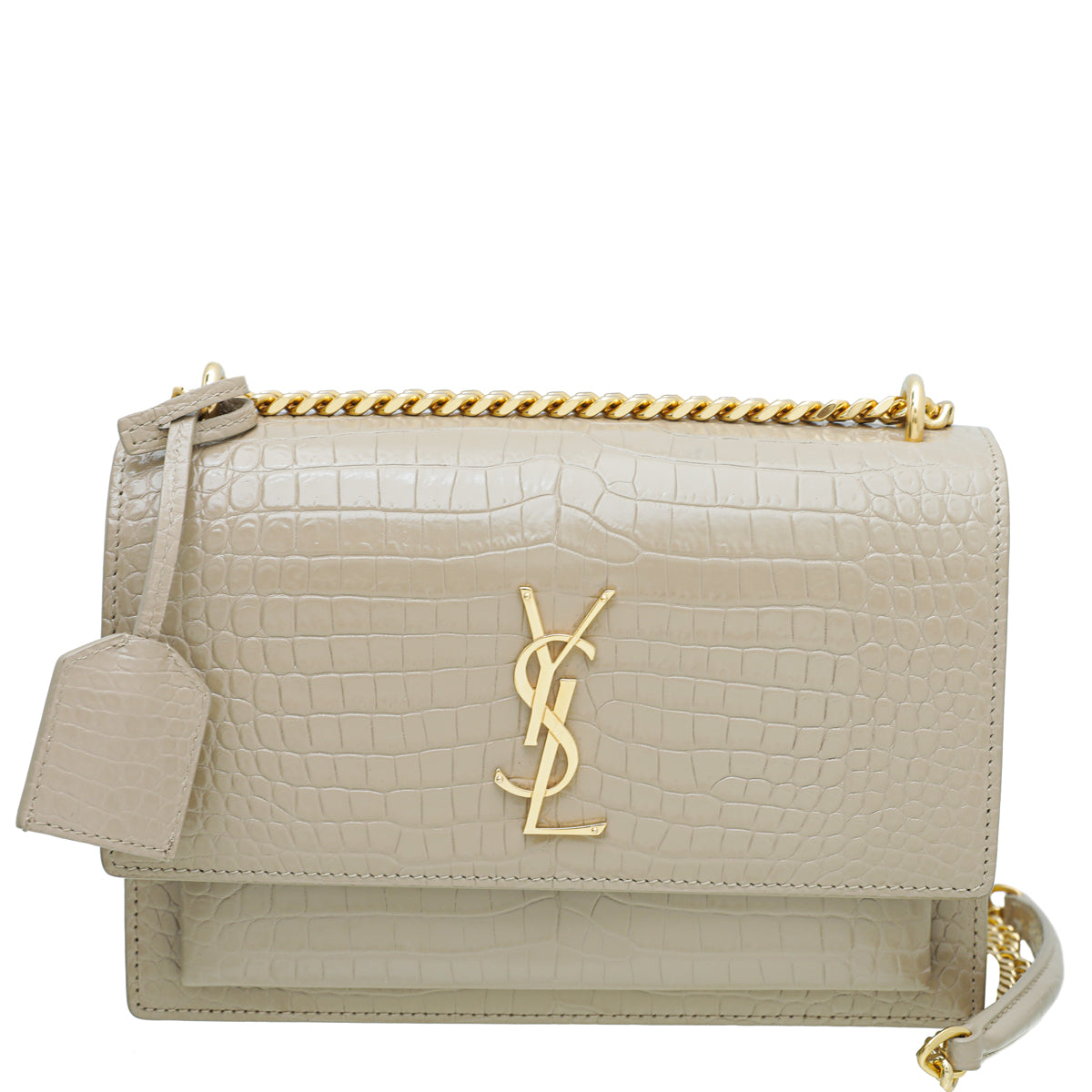 YSL Nude Croc Embossed Sunset Medium Bag