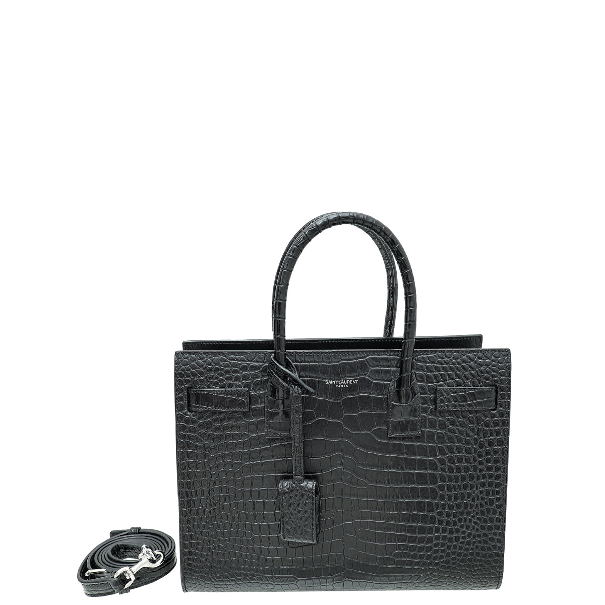 YSL Black Croco Embossed Sac De Jour Baby Bag