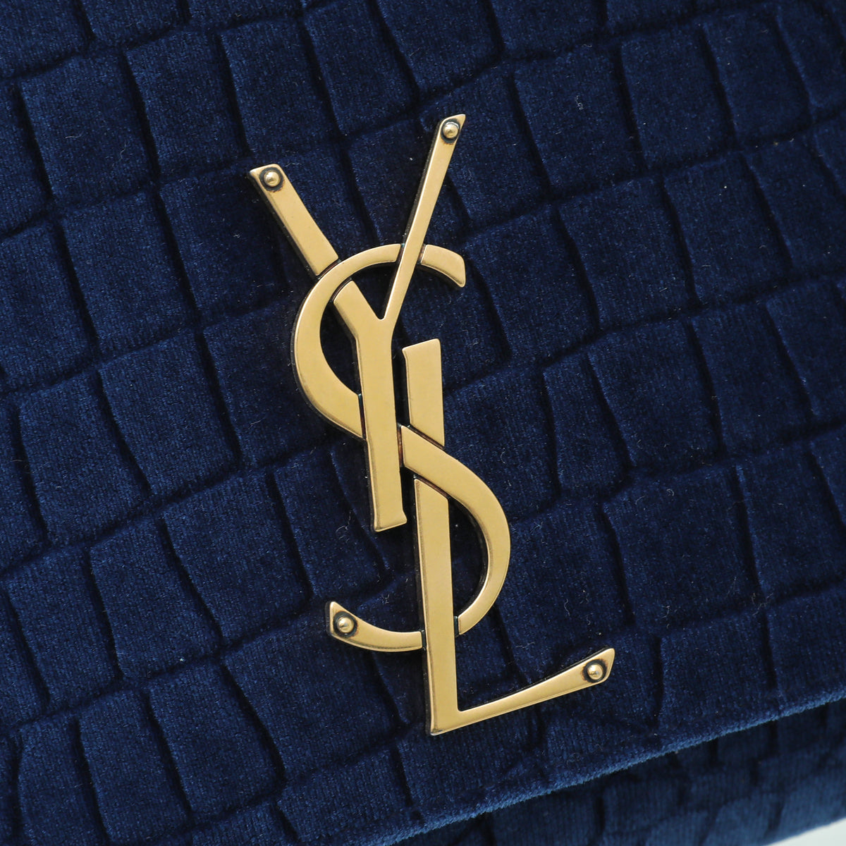 YSL Navy Blue Monogram Croc Velvet Embossed Kate Medium Bag