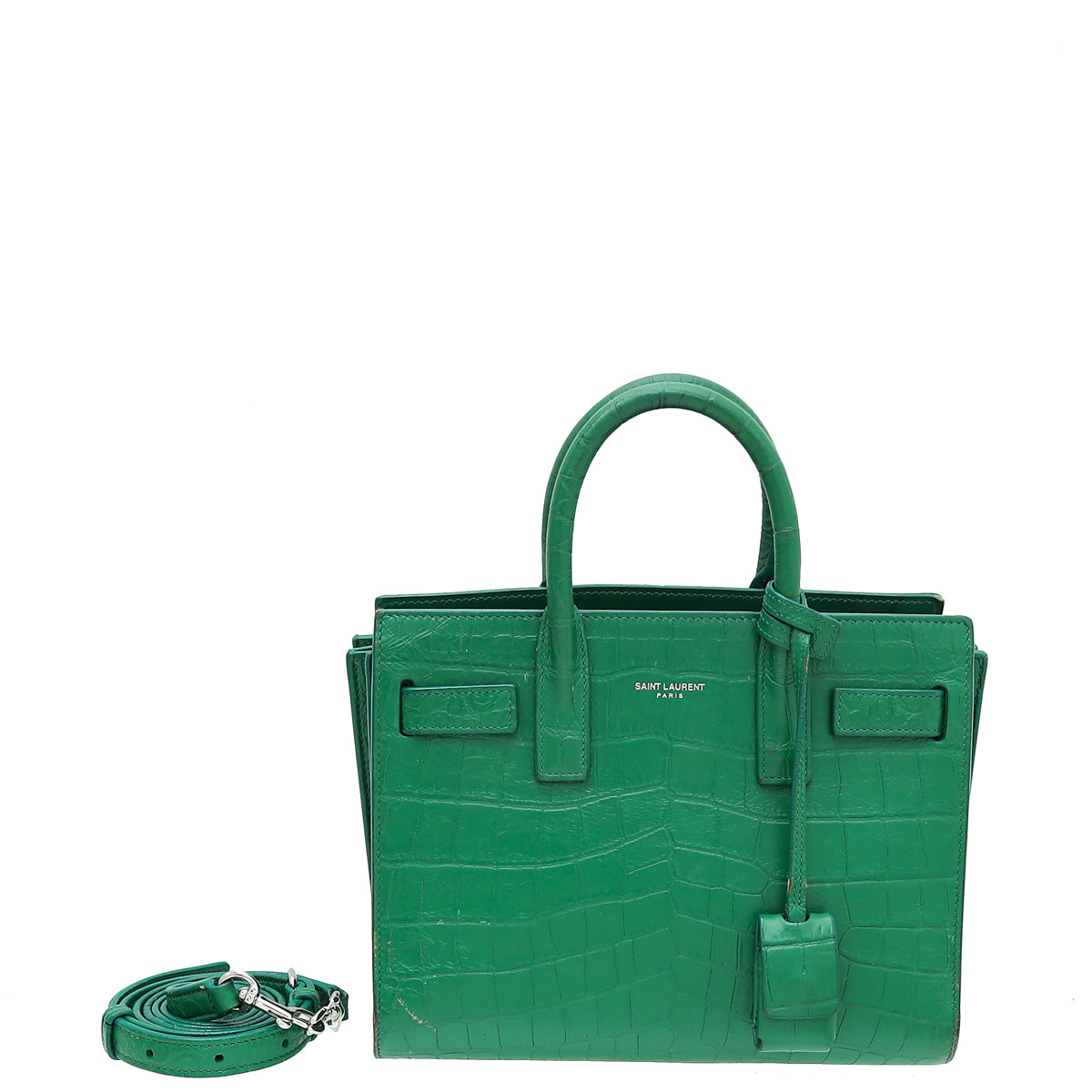 YSL Green Croco Embossed Sac De Jour Nano Bag