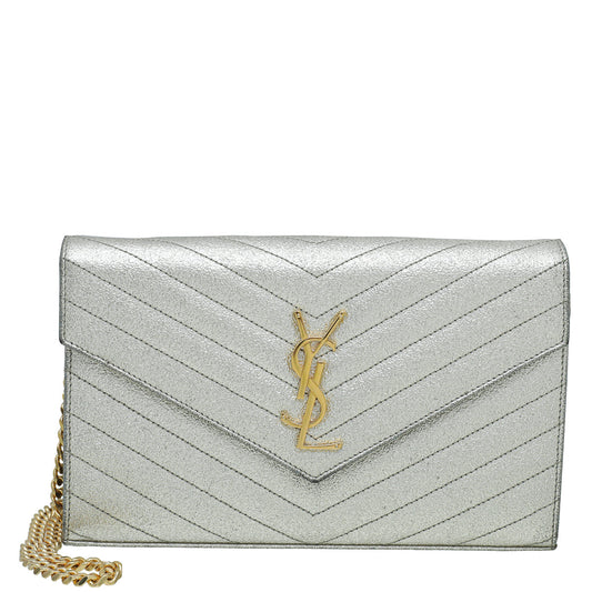 YSL Metallic Gold Cassandre Monogram Chain Wallet