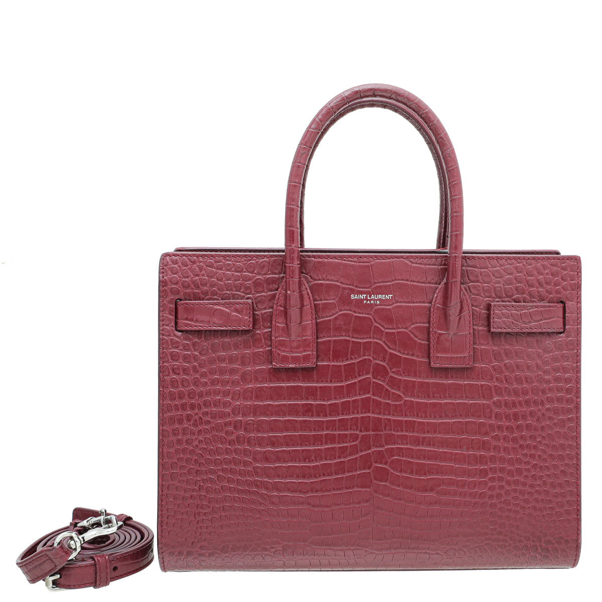 YSL Burgundy Croc Sac De Jour Baby Bag