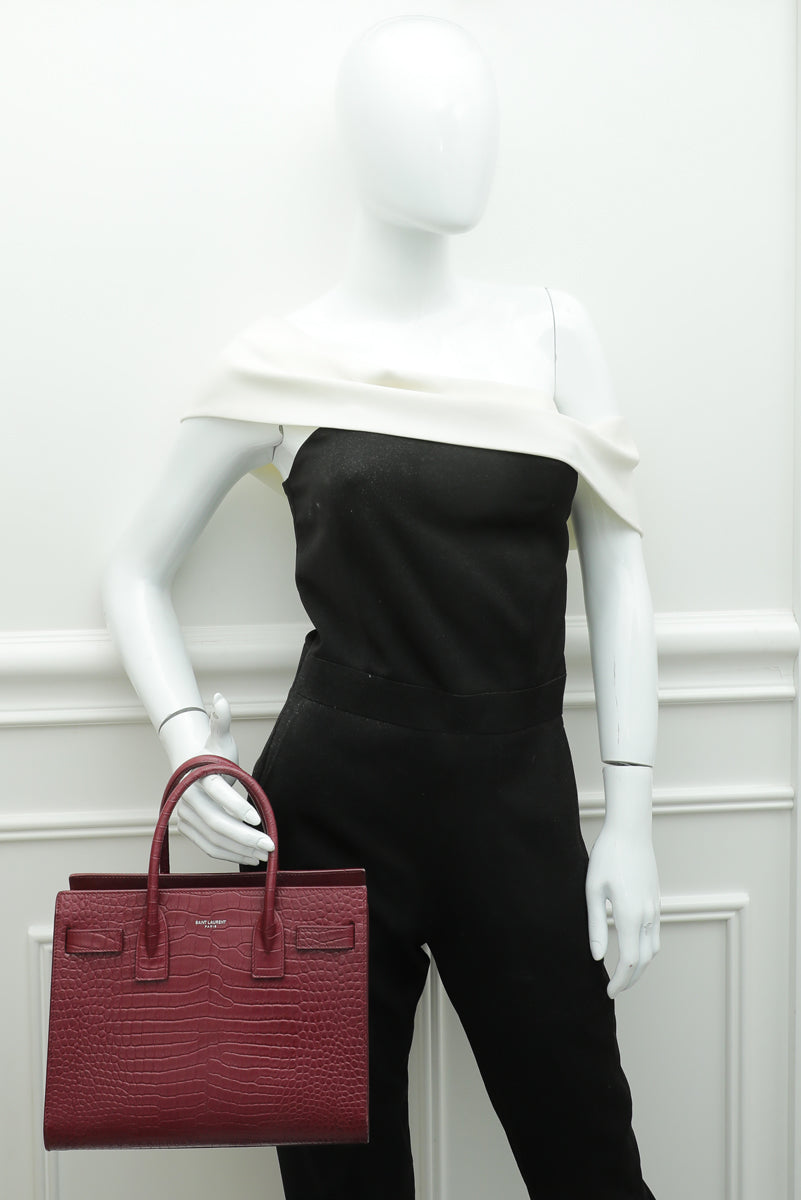 YSL Burgundy Croc Sac De Jour Baby Bag