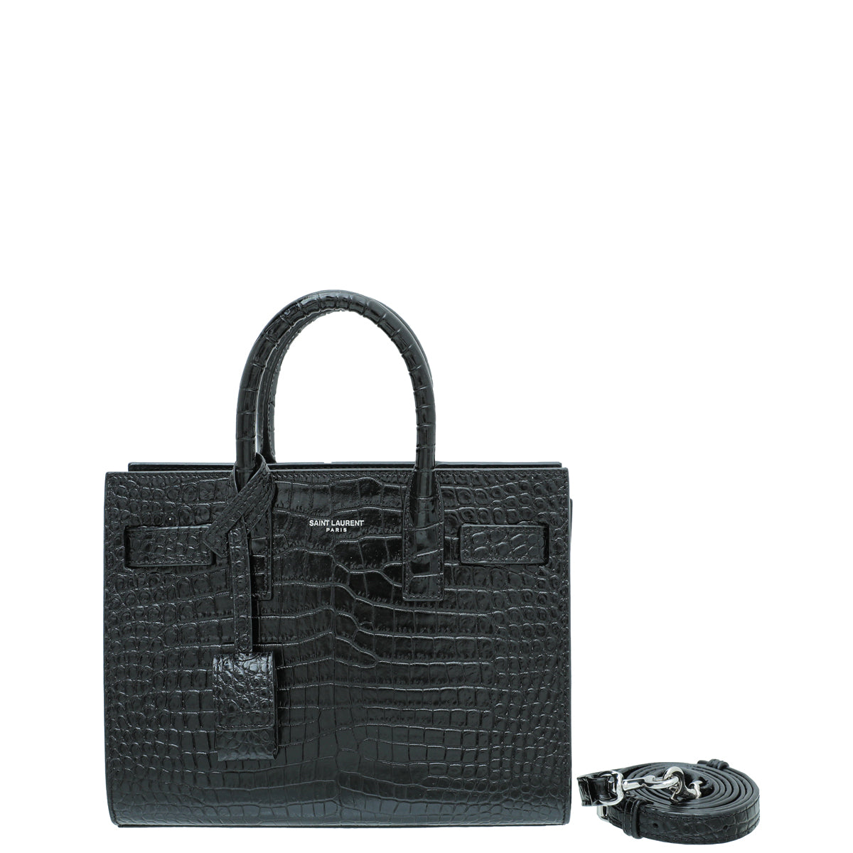 YSL Black Croco Embossed Sac De Jour Nano Bag