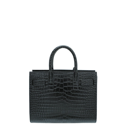 YSL Black Croco Embossed Sac De Jour Nano Bag