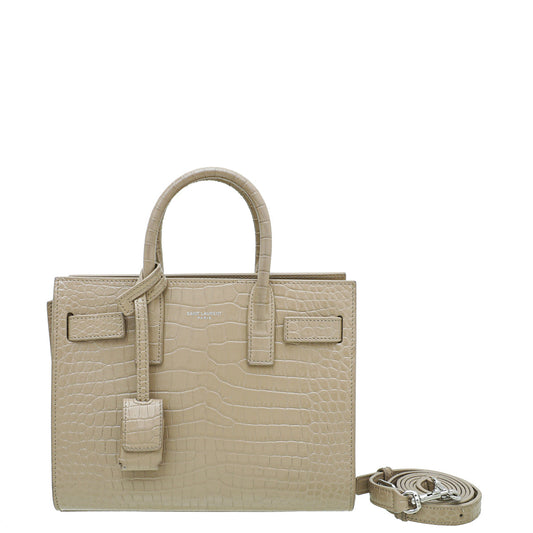 YSL Beige Croc Embossed Sac De Jour Nano Bag