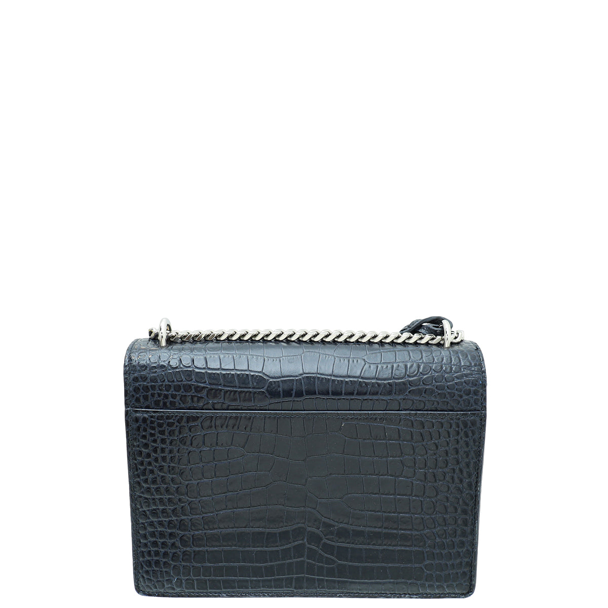 YSL Navy Blue Sunset Croco Embossed Medium Bag