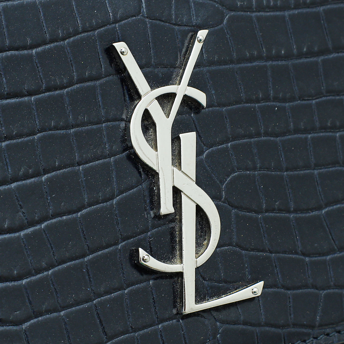 YSL Navy Blue Sunset Croco Embossed Medium Bag