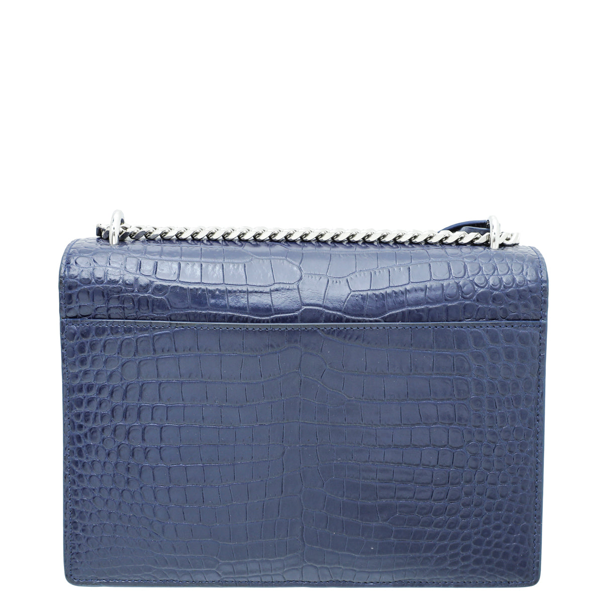 YSL Navy Blue Croc Embossed Sunset Medium Bag