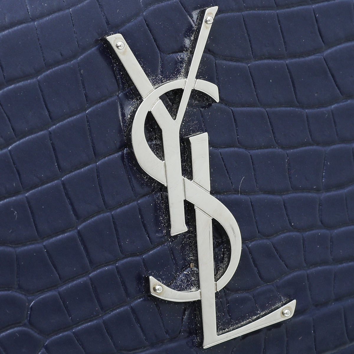 YSL Navy Blue Croc Embossed Sunset Medium Bag