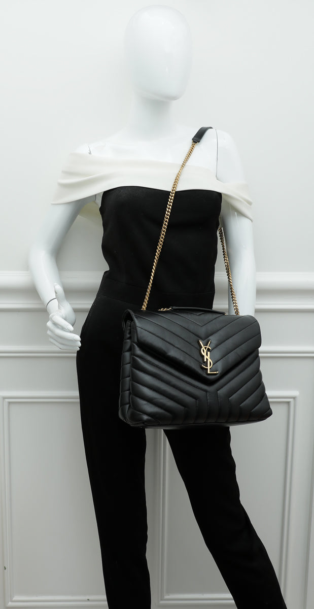 YSL Black Loulou Medium Flap Chain Bag