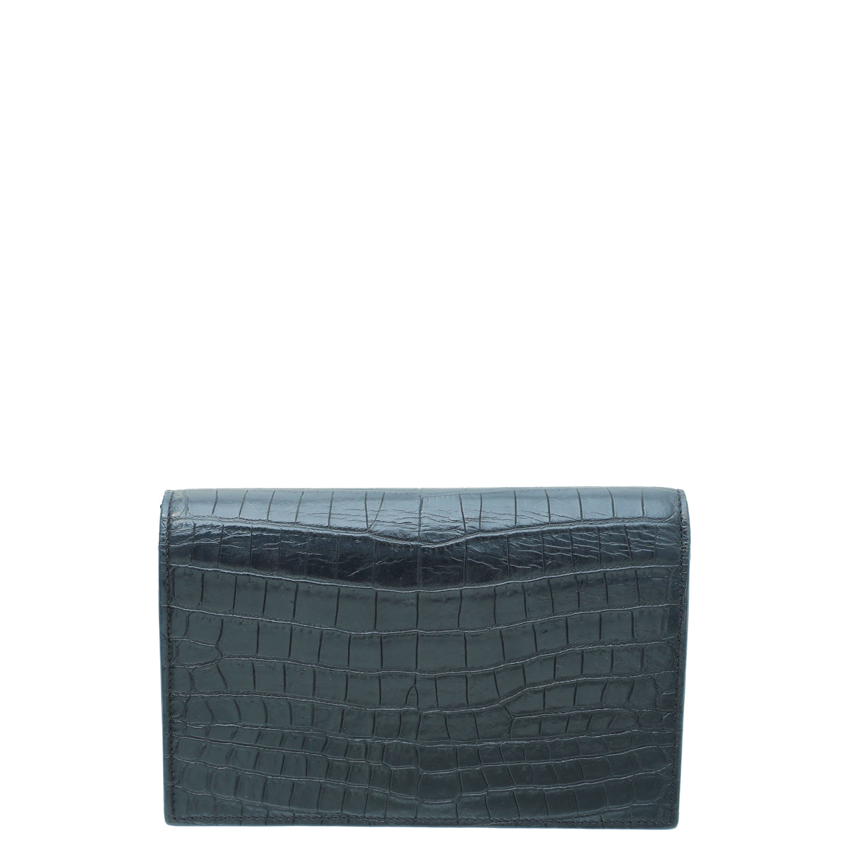 YSL Navy Croc Embossed Kate Tassel Chain Wallet