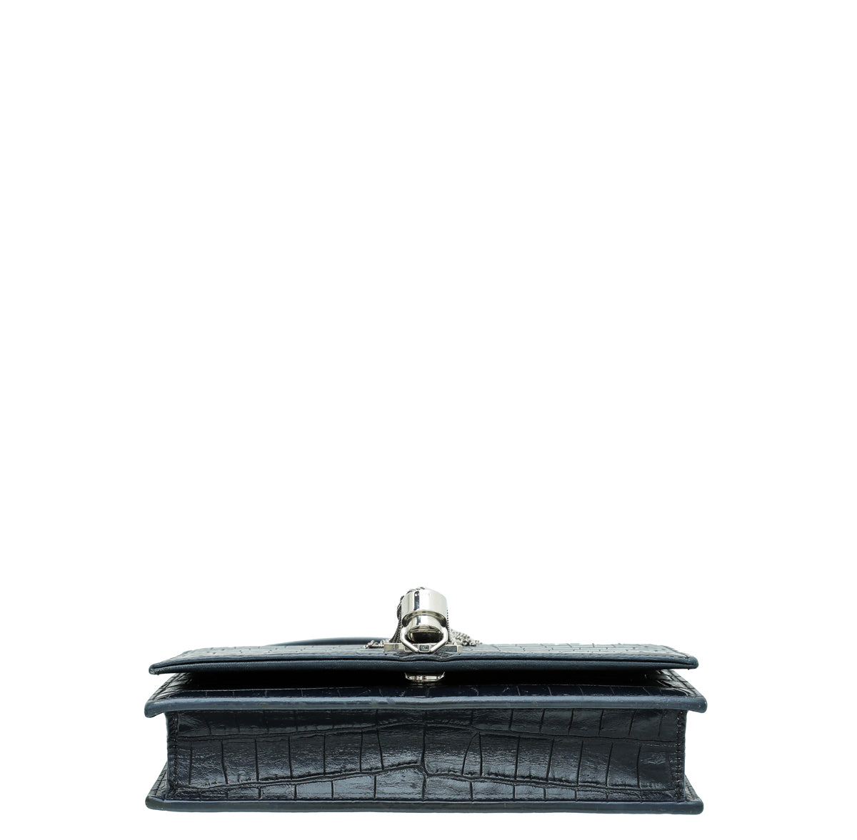 YSL Navy Croc Embossed Kate Tassel Chain Wallet