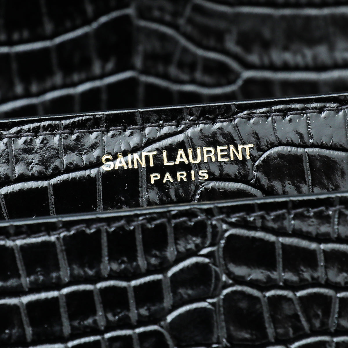 YSL Black Croc Embossed Sunset Medium Chain Bag