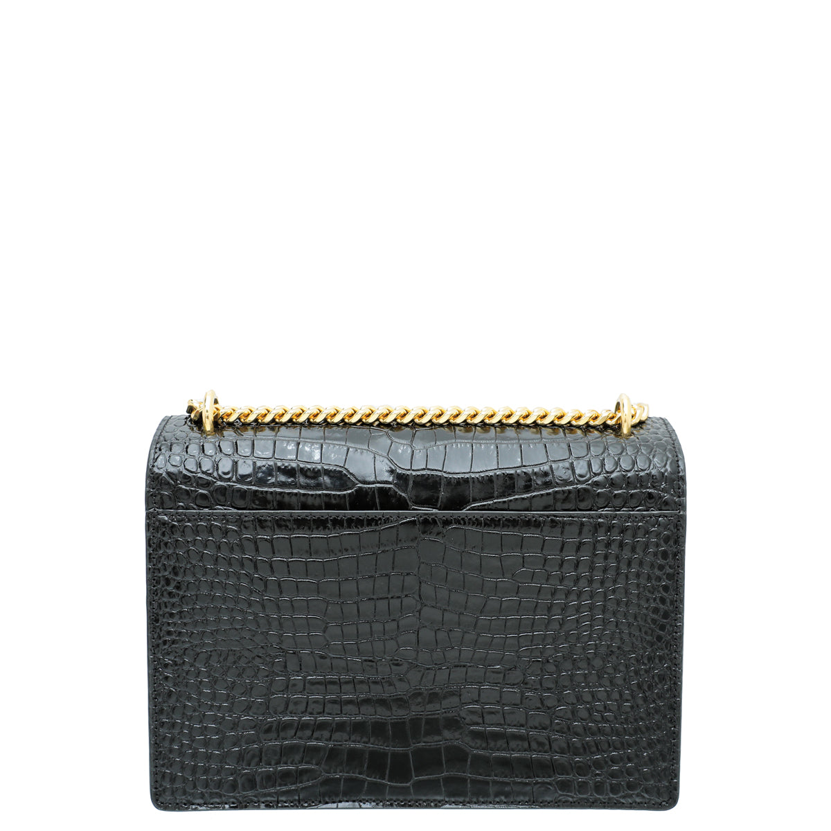 YSL Black Croc Embossed Sunset Medium Chain Bag