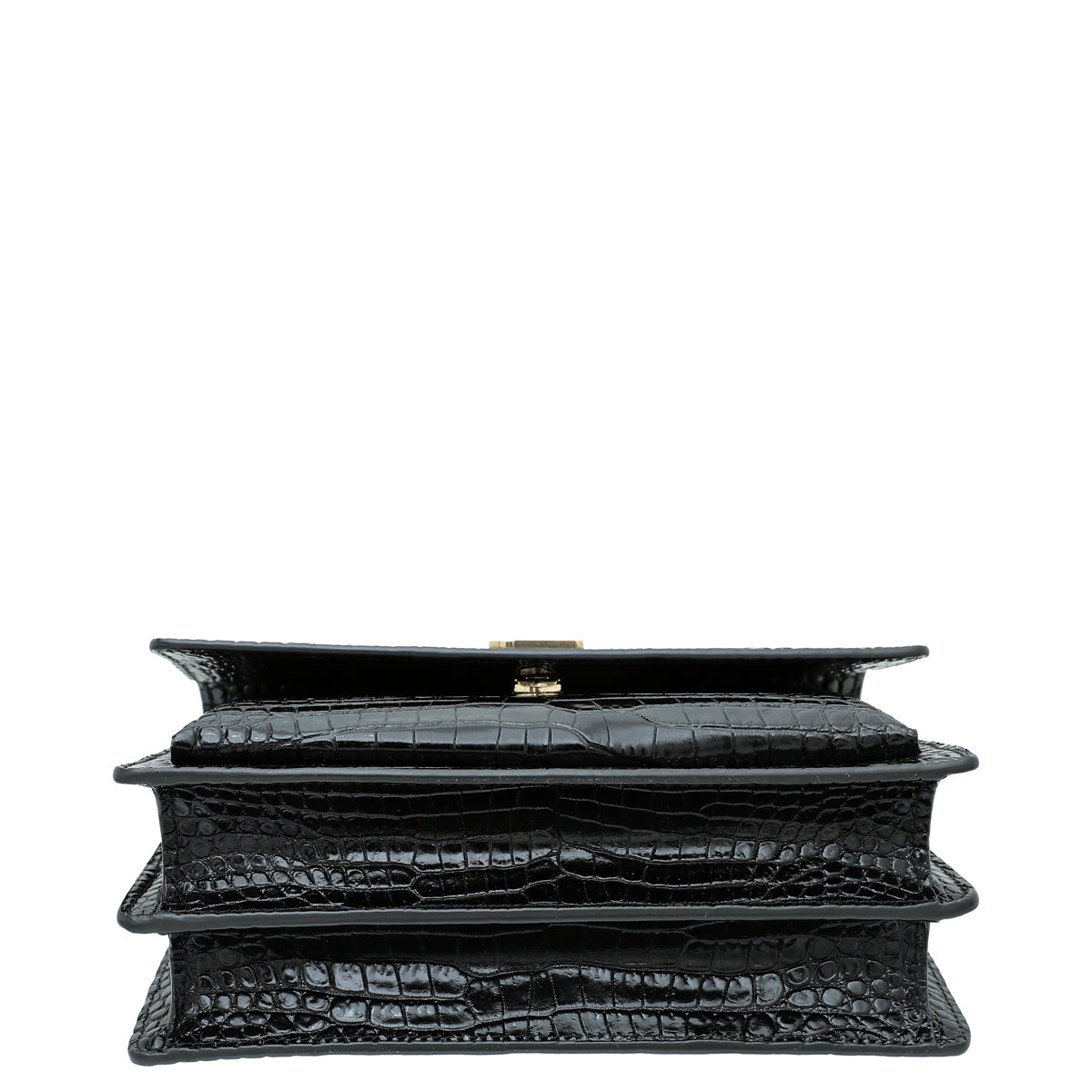 YSL Black Croc Embossed Sunset Medium Chain Bag