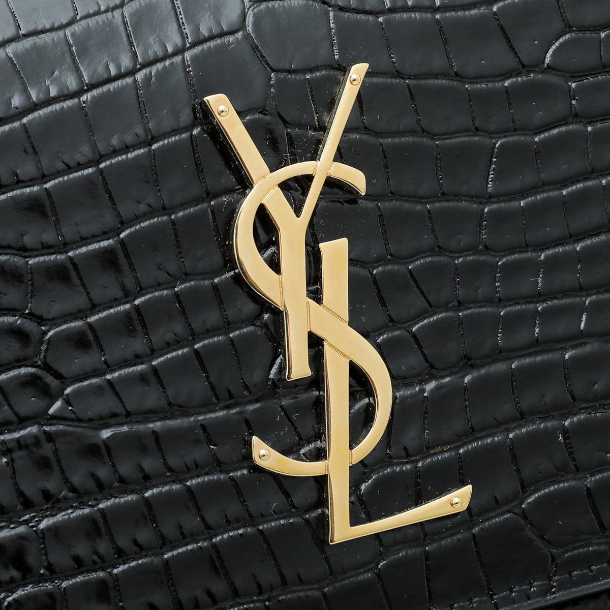 YSL Black Croc Embossed Sunset Medium Chain Bag