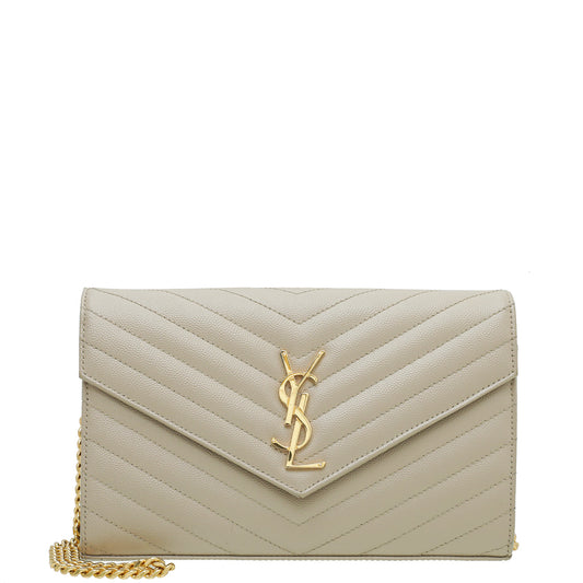 YSL Beige Monogram Cassandre Chain Wallet