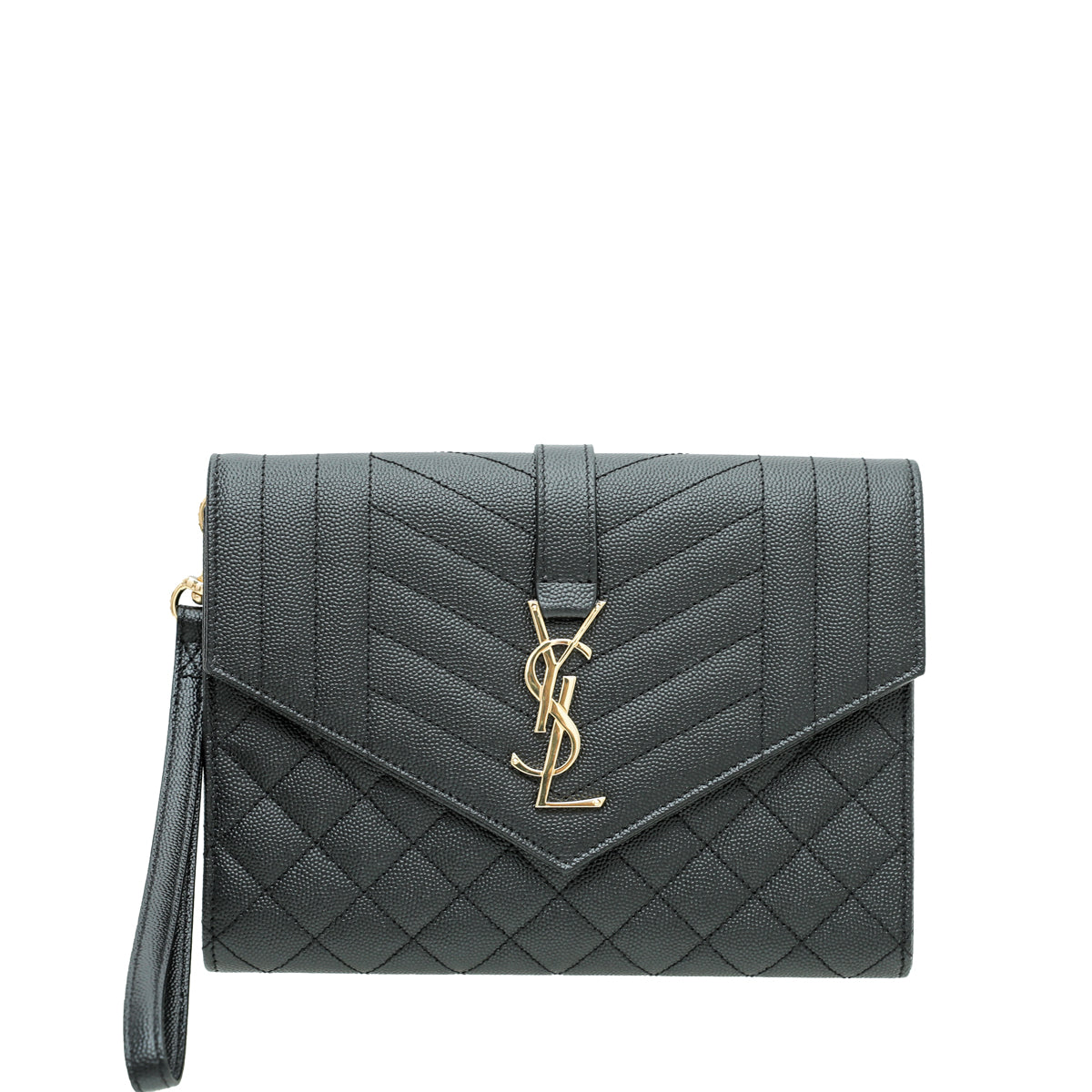 YSL Black Monogram Envelope Flap Mix Quilted Pouch