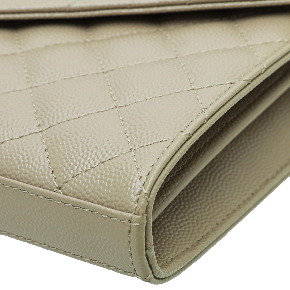 YSL Beige Grain De Poudre Mix Quilt Envelope Chain Wallet