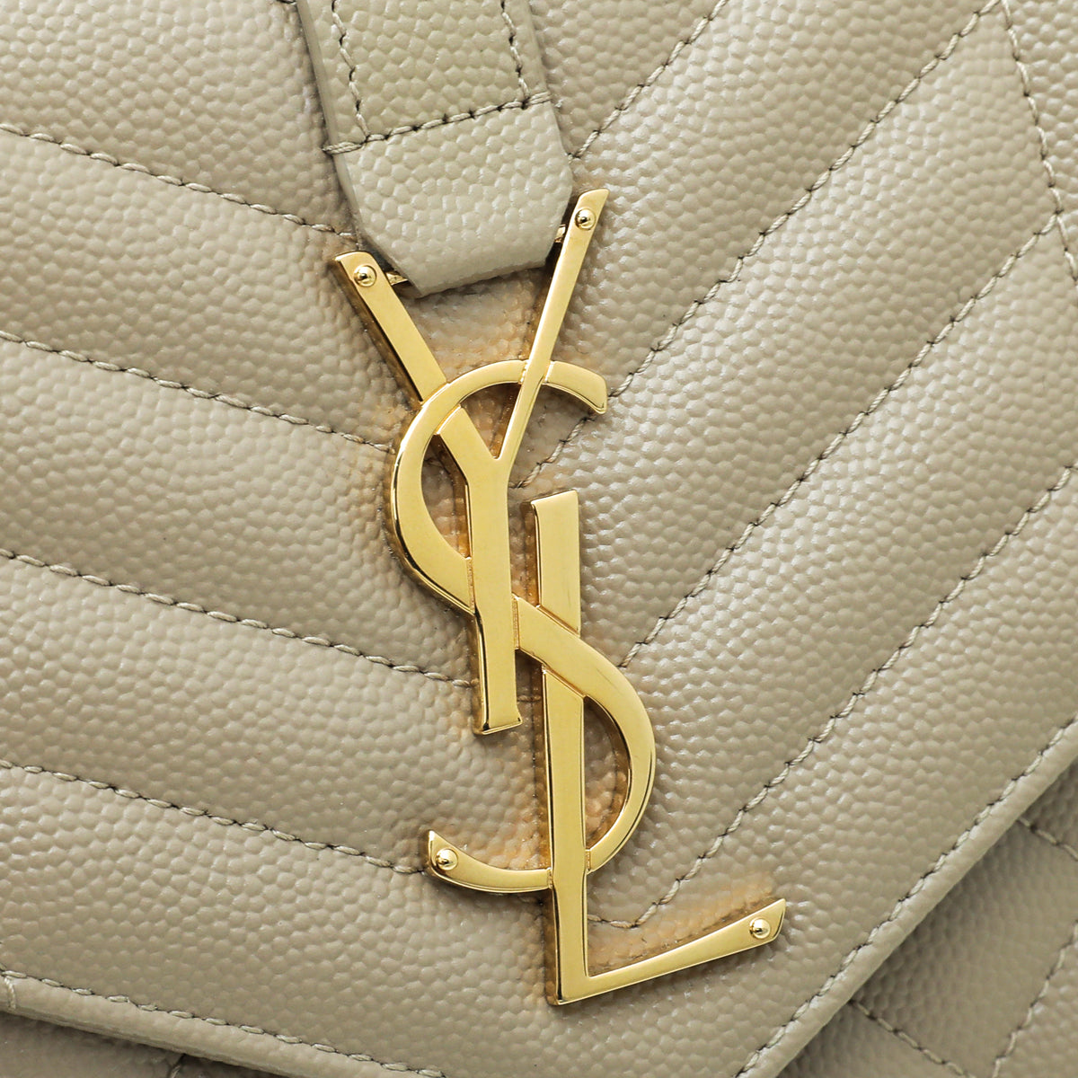 YSL Beige Grain De Poudre Mix Quilt Envelope Chain Wallet