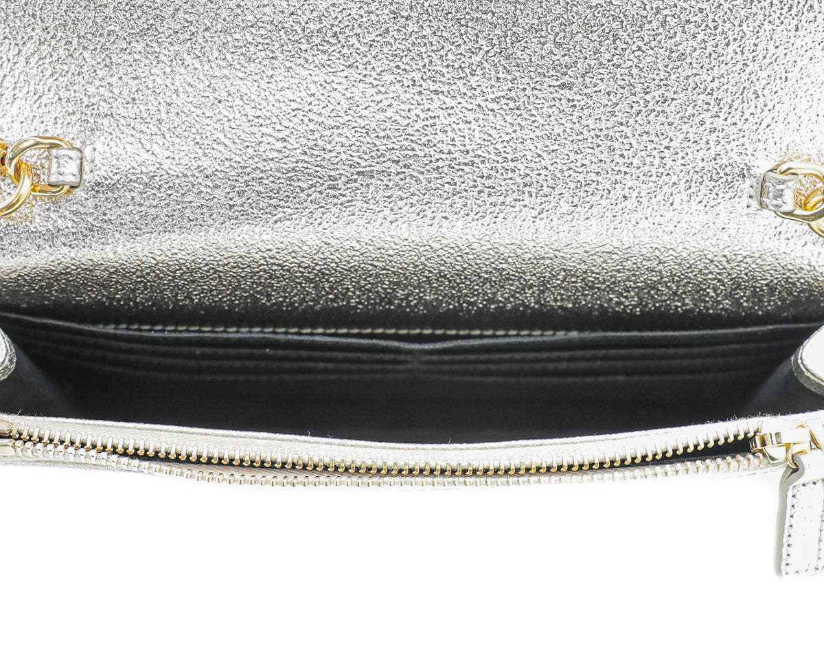 YSL Metallic Champagne Cassandre Envelope Chain Wallet