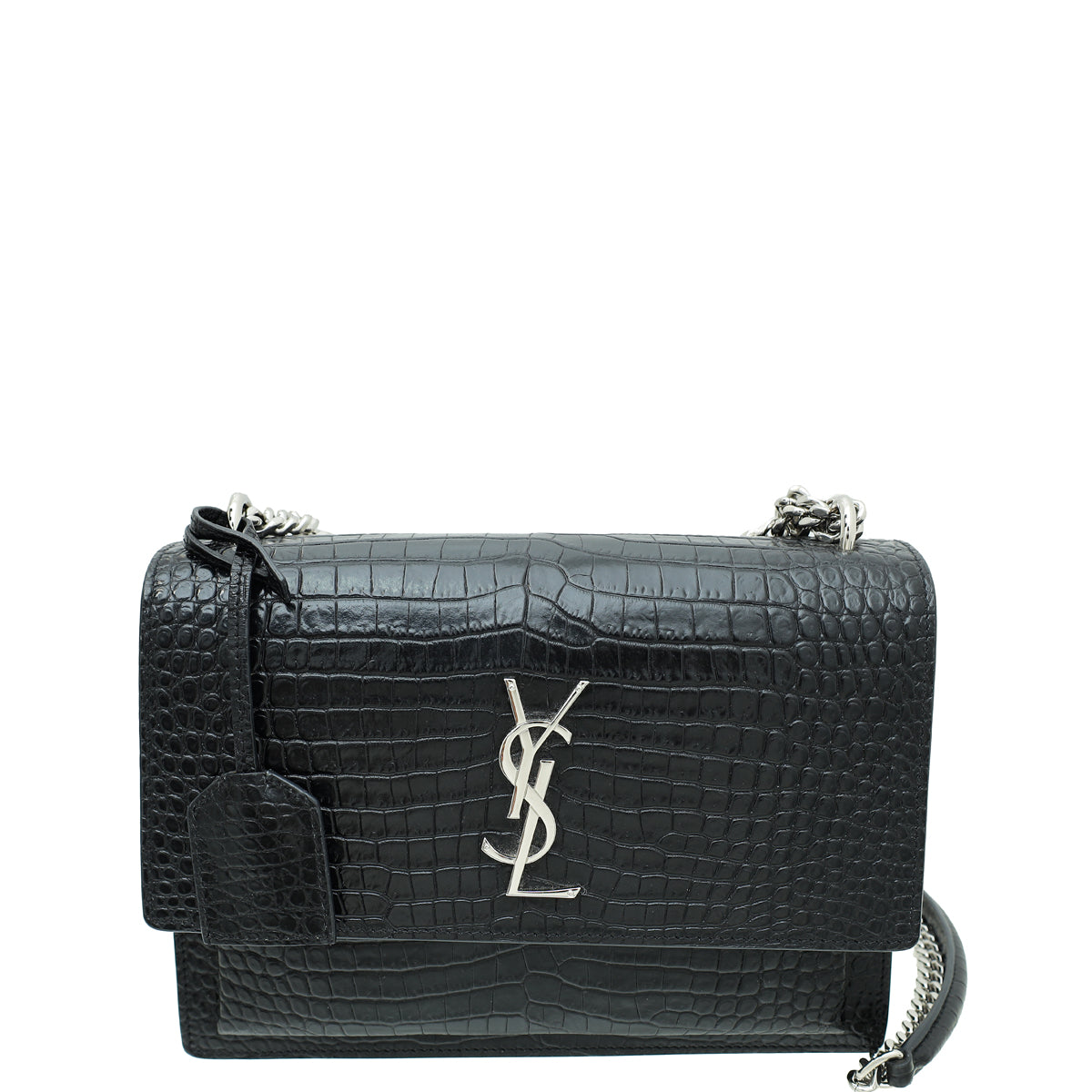 YSL Black Croco Embossed Sunset Medium Bag