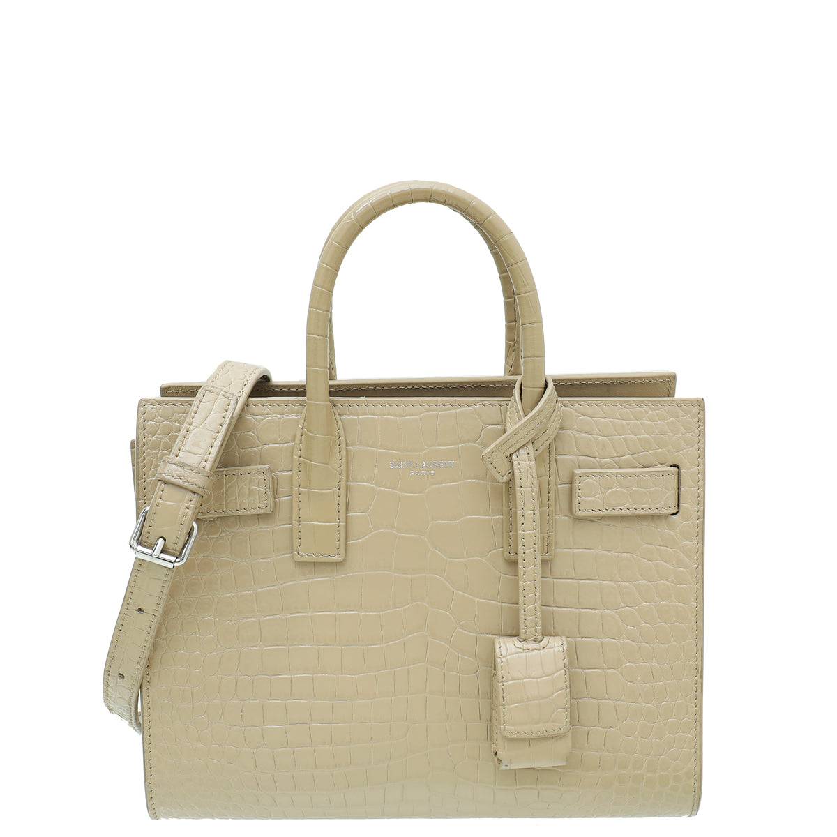 YSL Beige Croc Embossed Sac De Jour Nano Bag