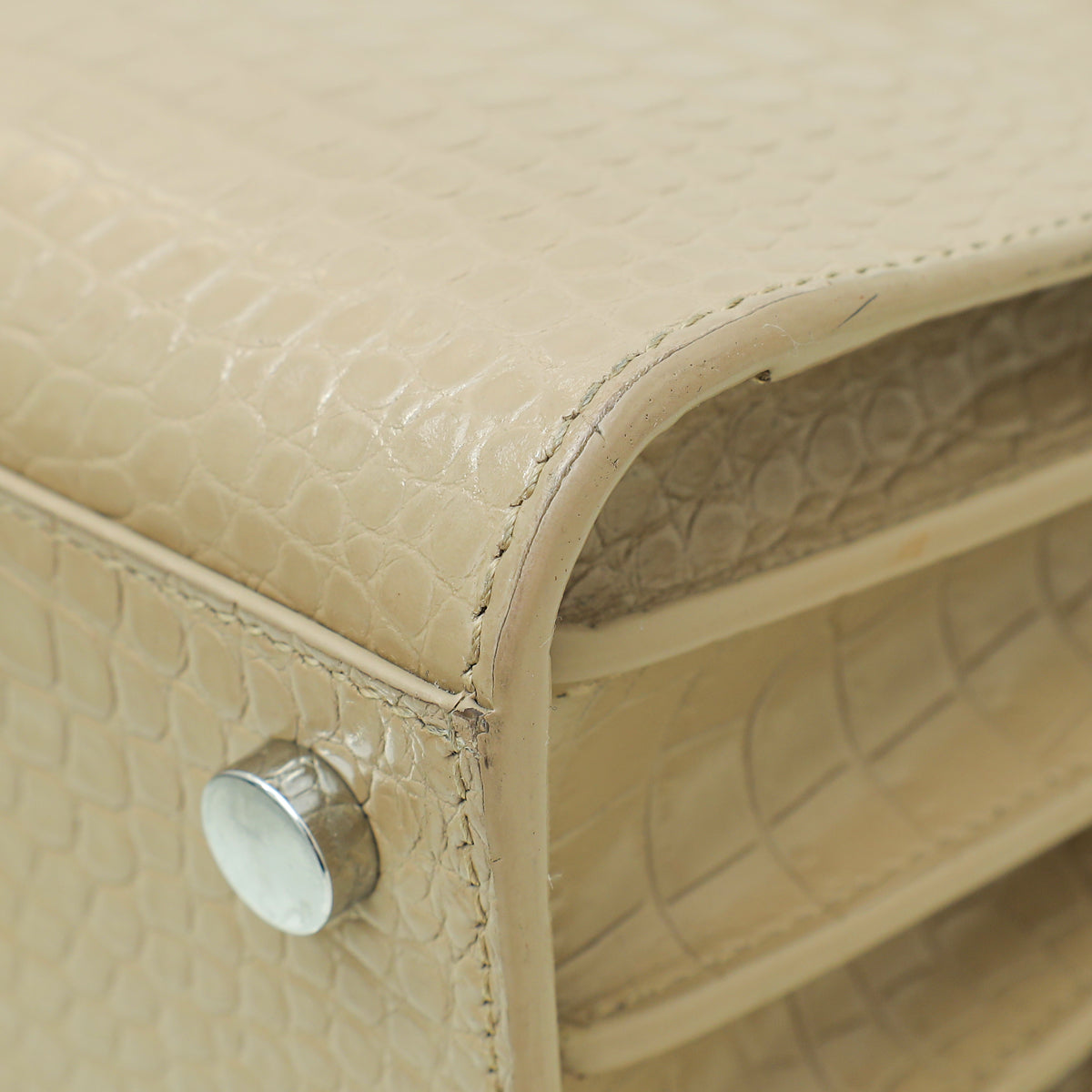 YSL Beige Croc Embossed Sac De Jour Nano Bag