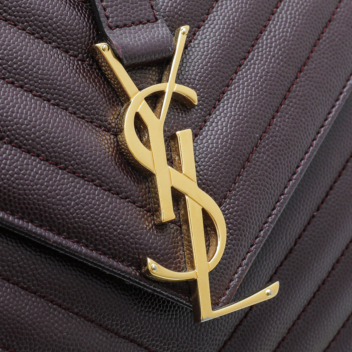 YSL Burgundy Monogram Flap Large Satchel Bag