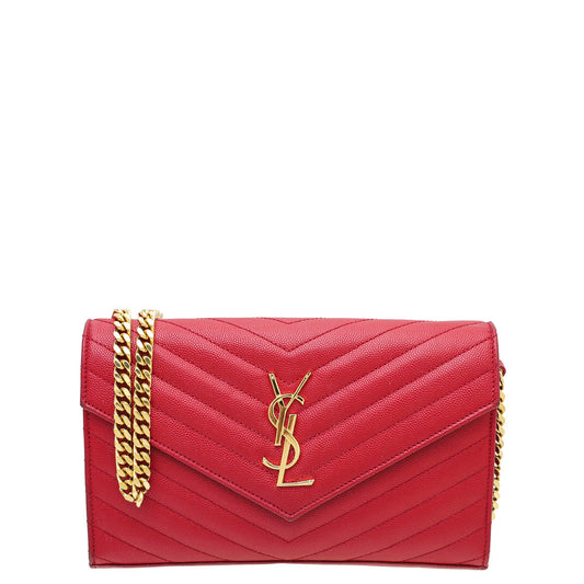 YSL Red Monogram Cassandre Chain Wallet