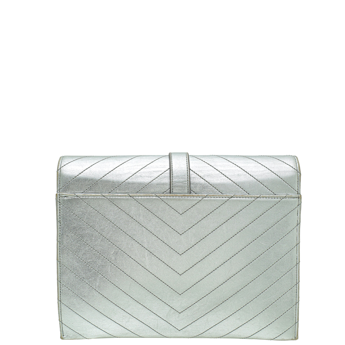 YSL Silver Monogram Chevron Medium Satchel Bag